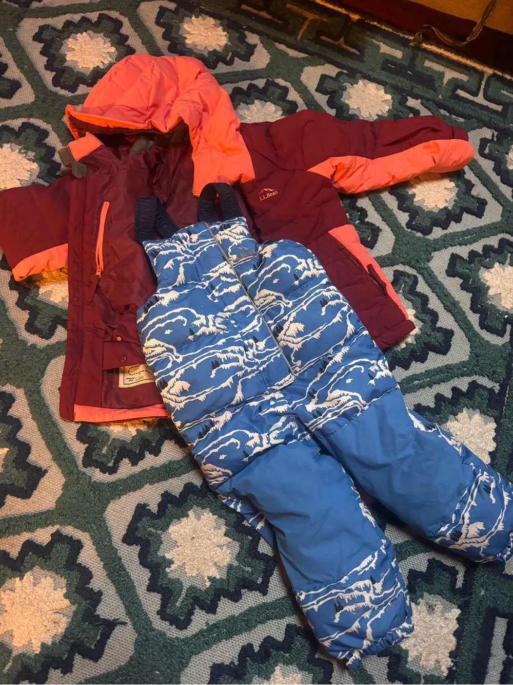 Winter kids bundle LL Bean Summit jacket with LL bean goose down Snow Bibs